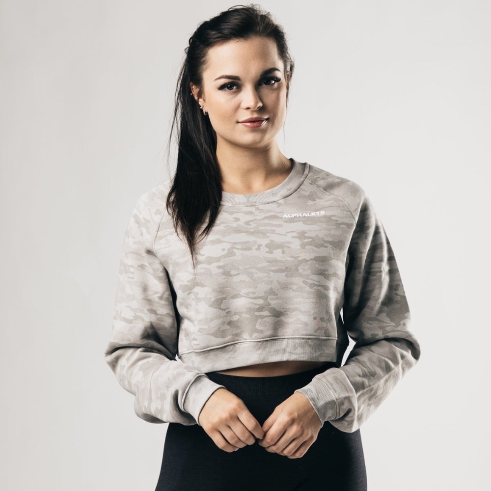 Alphalete Oversized Fleece Cropped Sweater Silver Summit